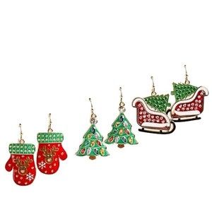 NEW! Christmas Holiday Hook Drop Earring Set Mittens, Reindeer, Tree, Sleigh Set